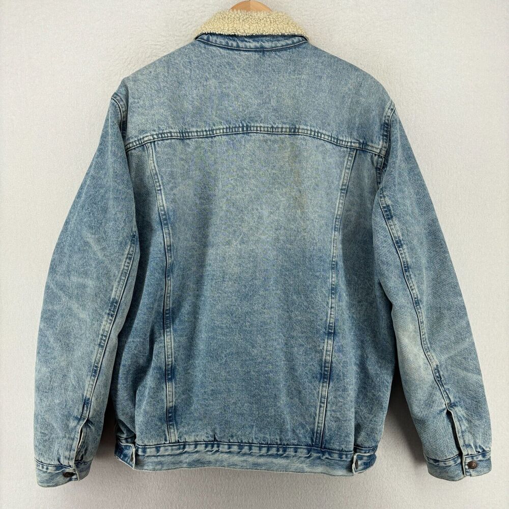 GAP DENIM Jacket Mens XL Trucker Sherpa Fleece Snap Front Cotton Light Wash Blue - Picture 3 of 14